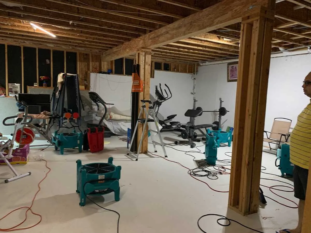 Basement drying equipment setup for Contents Cleaning & Restoration in Ridgefield